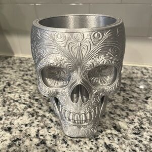 3D Printed Skull Planter - Sugar Skull - Silver